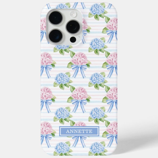 Coques Case-Mate iPhone Hortensias rayés bleu et rose (Verso)