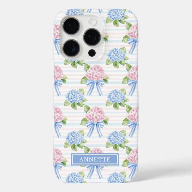 Coques Case-Mate iPhone Hortensias rayés bleu et rose (Verso)