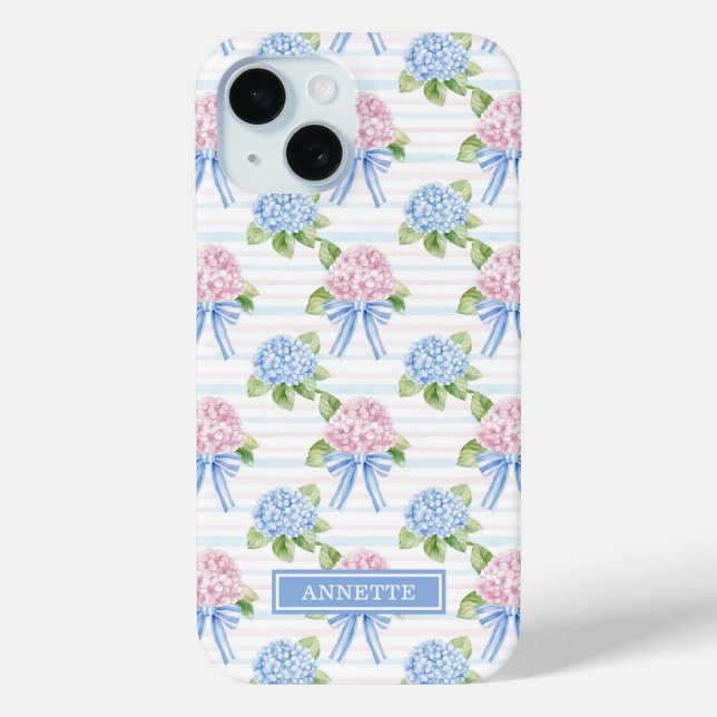 Coques Case-Mate iPhone Hortensias rayés bleu et rose (Verso)