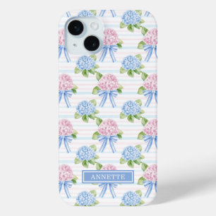 Coque Case-Mate iPhone Hortensias rayés bleu et rose