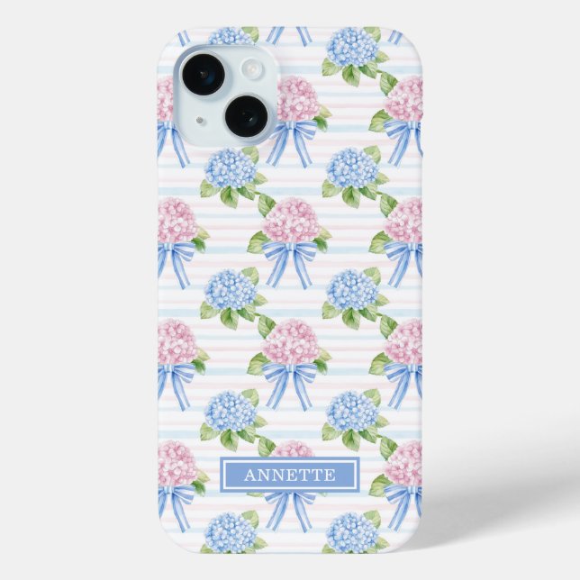 Coques Case-Mate iPhone Hortensias rayés bleu et rose (Verso)