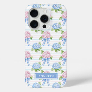 Coque Case-Mate iPhone Hortensias rayés bleu et rose