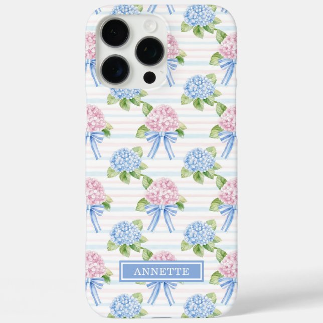 Coques Case-Mate iPhone Hortensias rayés bleu et rose (Verso)