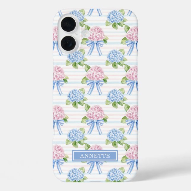 Coques Case-Mate iPhone Hortensias rayés bleu et rose (Verso)