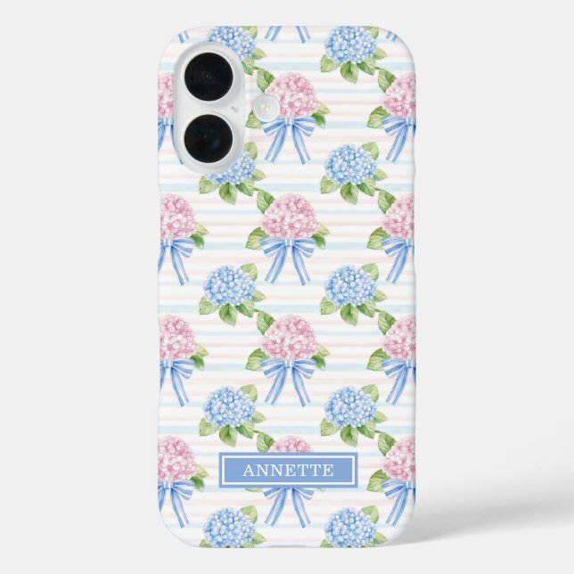Coques Case-Mate iPhone Hortensias rayés bleu et rose (Verso)