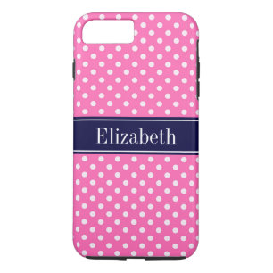 Coque Case-Mate Pour iPhone Hot Pink #2 Wht Polka Dots Navy Blue Name monogram