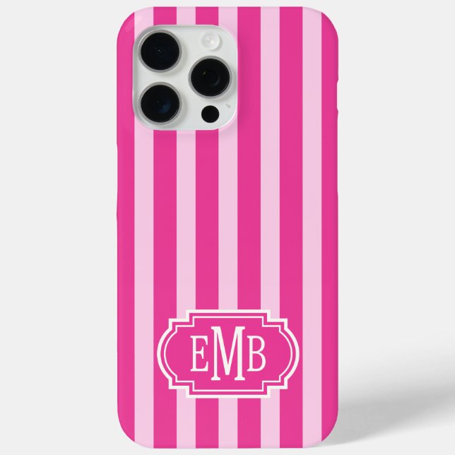 Coques Case-Mate iPhone Hot Pink and Pink Monogrammed Stripes (Verso)