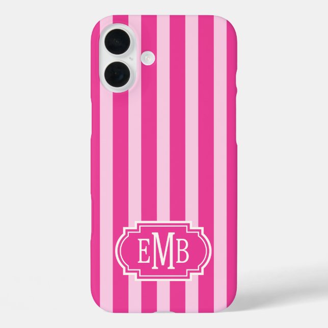 Coques Case-Mate iPhone Hot Pink and Pink Monogrammed Stripes (Verso)