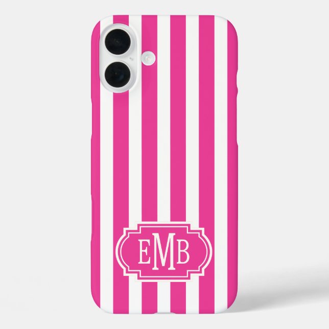 Coques Case-Mate iPhone Hot Pink and White Monogrammed Stripes (Verso)