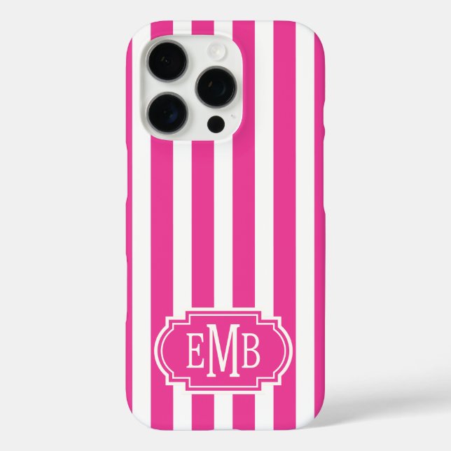 Coques Case-Mate iPhone Hot Pink and White Monogrammed Stripes (Verso)
