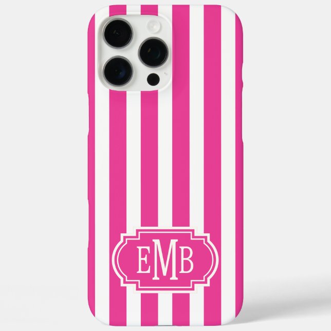 Coques Case-Mate iPhone Hot Pink and White Monogrammed Stripes (Verso)