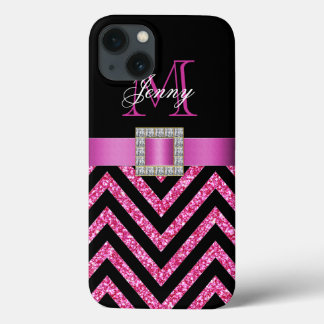 Case-Mate iPhone CASE HOT PINK BLACK CHEVRON GLITTER GIRLY