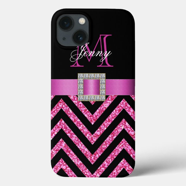 COQUES Case-Mate iPhone HOT PINK BLACK CHEVRON GLITTER GIRLY (Verso)