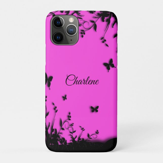 Coques Case-Mate iPhone Hot rose Butterfly Garden Nom personnel (Dos)