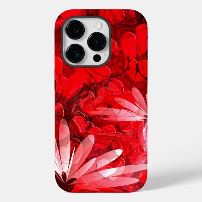 Coques Case-Mate iPhone 'Hot Summer Night' Rouge Abstrait Floral Et Coeurs (Verso)