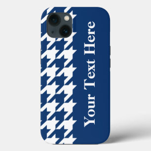 iPhone 13 Coque Houndstooth élégant Navy avec texte personnalisé