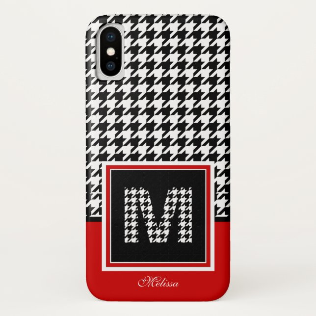 Coques Case-Mate iPhone Houndstooth Monogramme | Rouge noir (Dos)