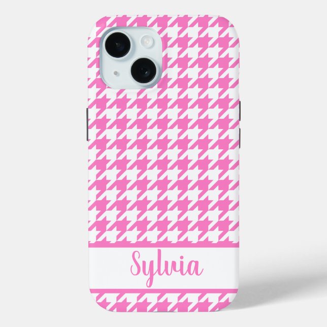 Coques Case-Mate iPhone Houndstooth Motif rose blanc personnalisé (Verso)
