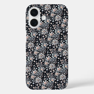 Coque Pour iPhone 16 Housse à motif floral noir et blanc pour l'hiver