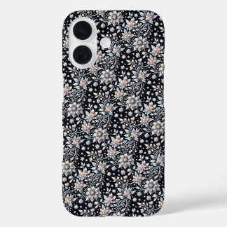 Coque Pour iPhone 16 Housse à motif floral noir et blanc pour l'hiver