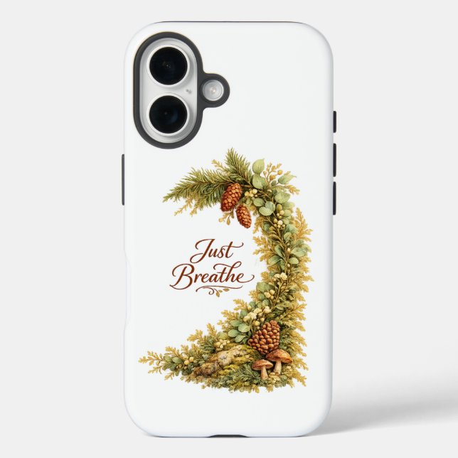Coques Case-Mate iPhone Housse iPhone 16 Just Breathe Cône de Pin Aquarell (Verso)