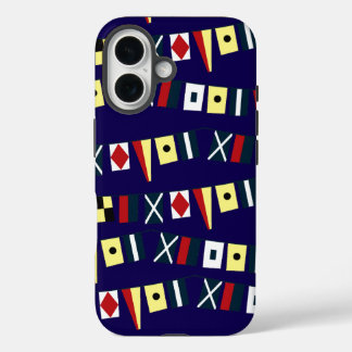 Coque Pour iPhone 16 Housses de téléphone bleu foncé avec drapeaux naut