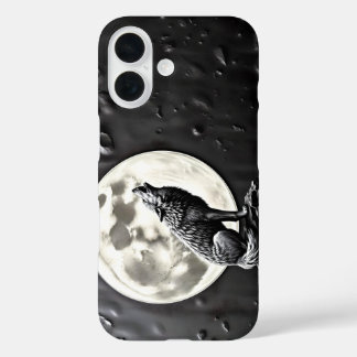 Coque Pour iPhone 16 howling wolf canine full moon