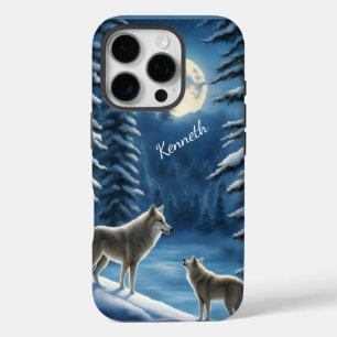 Coque iPhone 16 Pro Howling Wolf Silhouette contre Lune