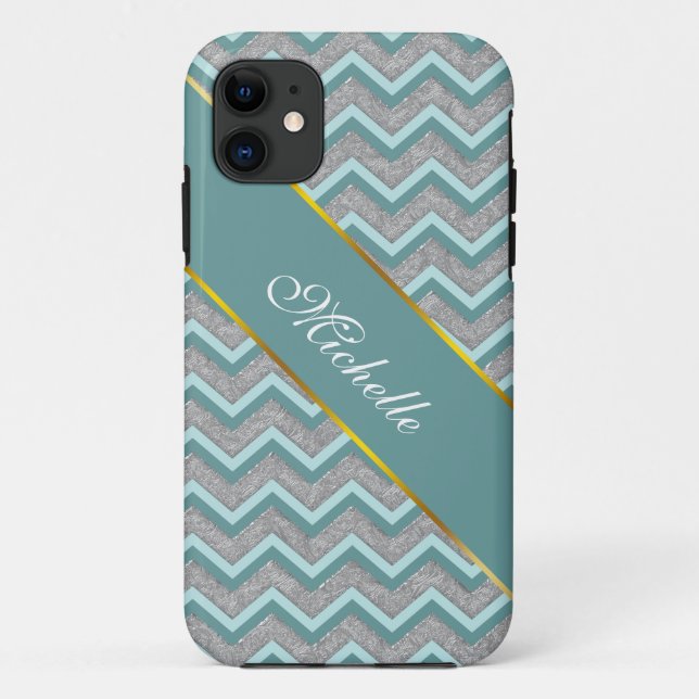 Coques Case-Mate iPhone Huile d'argent et ZigZag Turquoise (Dos)