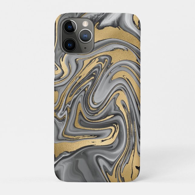 Coques Case-Mate iPhone Huile Noire, Blanc Et Or Marbré Slick Abstrait (Dos)
