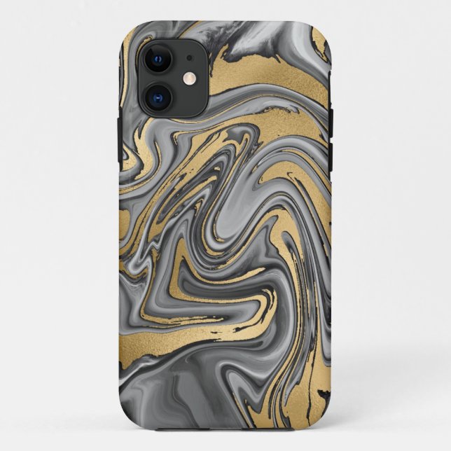 Coques Case-Mate iPhone Huile Noire, Blanc Et Or Marbré Slick Abstrait (Dos)
