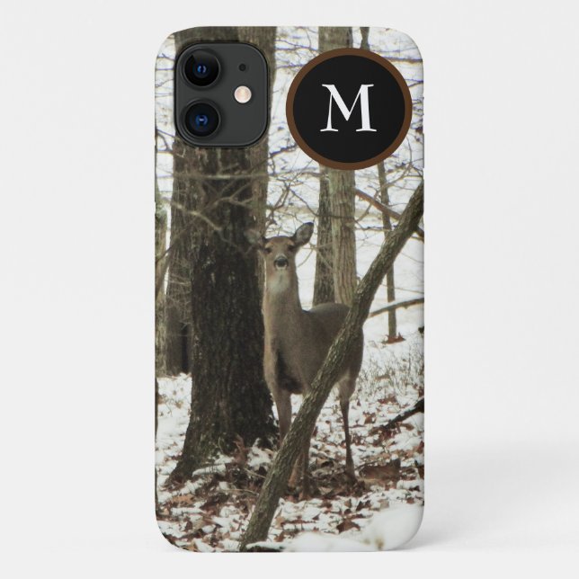 Coques Case-Mate iPhone Hunter Deer dans la neige avec monogramme Camo (Dos)