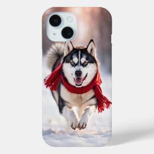 Coque Case-Mate iPhone Husky portant une écharpe rouge d'hiver