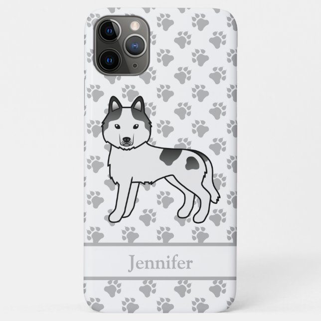 Coques Case-Mate iPhone Husky Sibérien Pie Noir Dessin Animé Chien & Nom (Dos)
