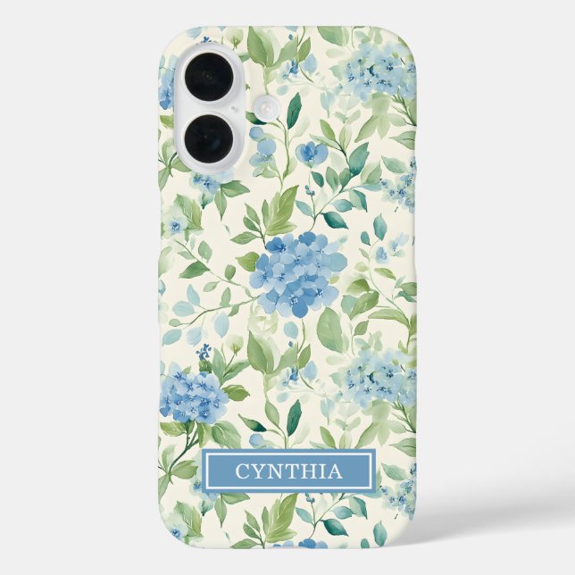 Coques Case-Mate iPhone Hydrangea Bleue Monogramme Aquarelle (Verso)