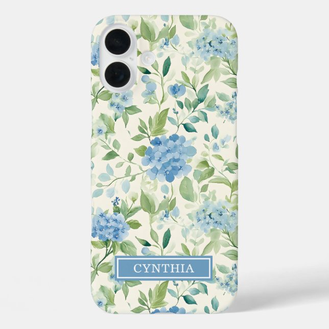 Coques Case-Mate iPhone Hydrangea Bleue Monogramme Aquarelle (Verso)