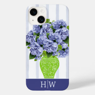 Coque Case-Mate iPhone Hydrangea Bleue Vase Floral Monogramme