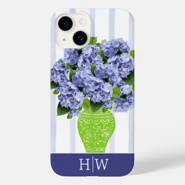 Coques Case-Mate iPhone Hydrangea Bleue Vase Floral Monogramme (Verso)