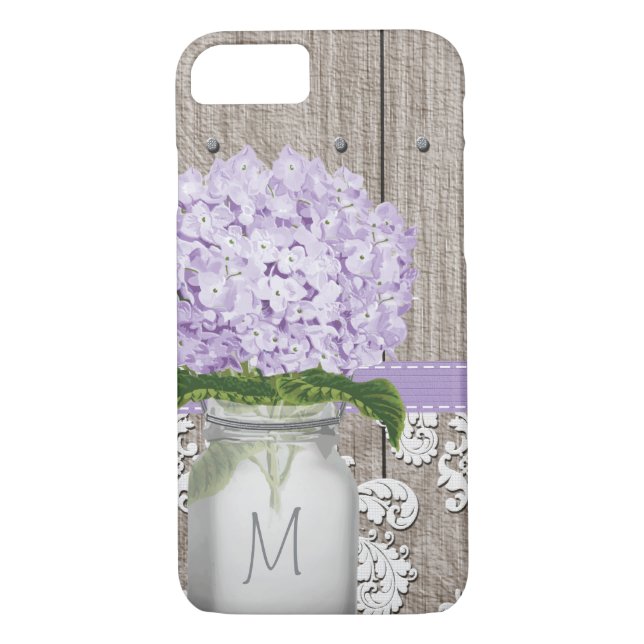 Coques Case-Mate iPhone Hydrangea Monogramme Mason Jar (Dos)