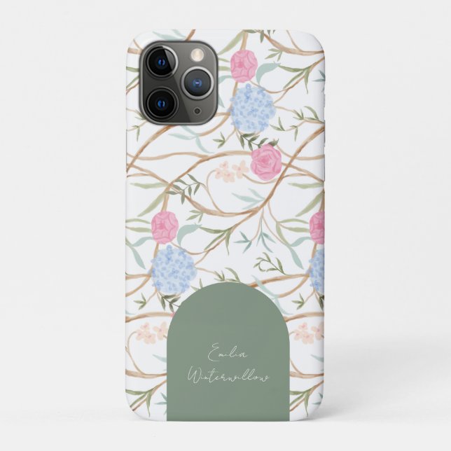 Coques Case-Mate iPhone Hydrangea Personnalisable de Style Grandmillennial (Dos)
