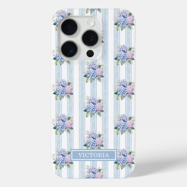Coques Case-Mate iPhone Hydrangeas Bleus et Roses Monogrammées (Verso)