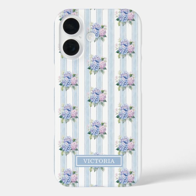 Coques Case-Mate iPhone Hydrangeas Bleus et Roses Monogrammées (Verso)