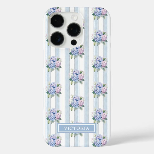 Coques Case-Mate iPhone Hydrangeas Bleus et Roses Monogrammées (Verso)