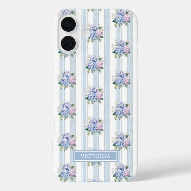 Coques Case-Mate iPhone Hydrangeas Bleus et Roses Monogrammées (Verso)