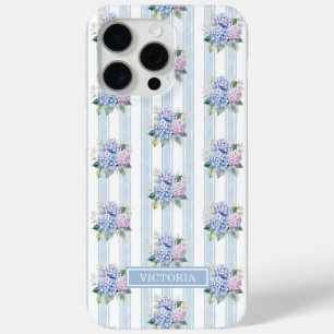 Coque Case-Mate iPhone Hydrangeas Bleus et Roses Monogrammées