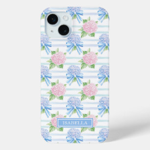 Coque Case-Mate iPhone Hydrangeas Rayées Rose et Bleu