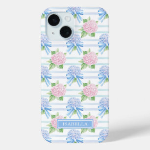 Coque Case-Mate iPhone Hydrangeas Rayés Rose et Bleu