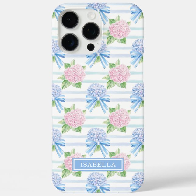 Coques Case-Mate iPhone Hydrangeas Roses Bleues et Roses Rayées (Verso)