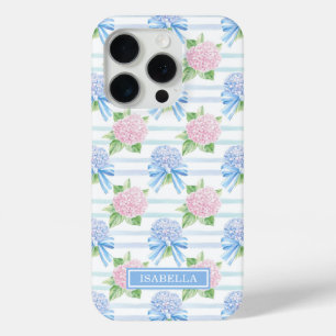 Coque Case-Mate iPhone Hydrangeas Roses et Bleus Rayés