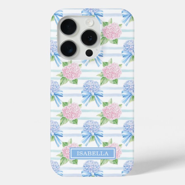 Coques Case-Mate iPhone Hydrangeas Roses et Bleus Rayés (Verso)